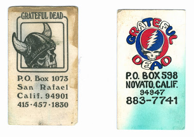Two business cards from Ned.  The telephone numbers are no longer affiliated with the Grateful Dead.
