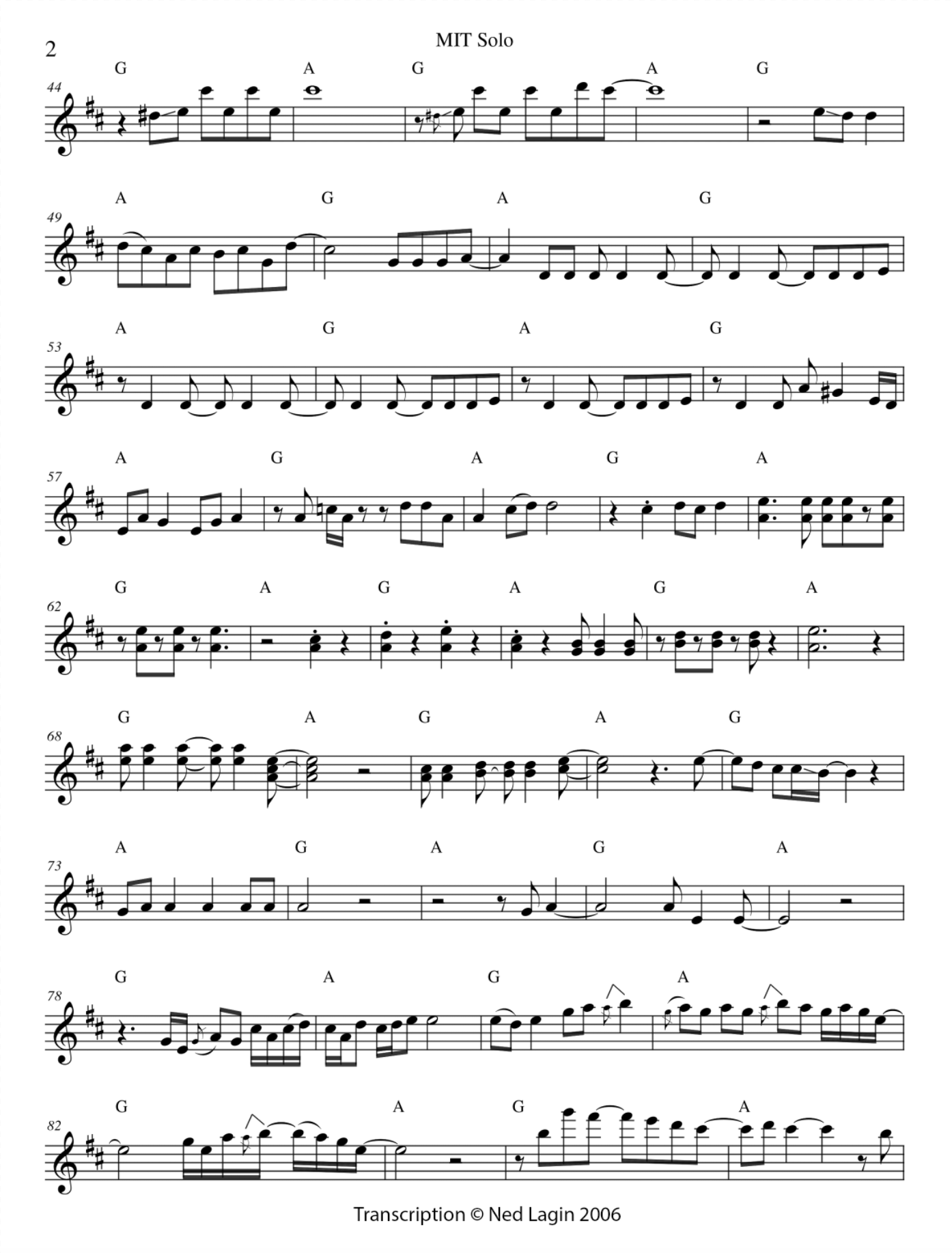 Jerry Garcia guitar solo transcription Page 2 - Photo © Ned Lagin